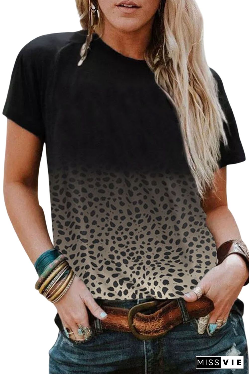 Black Ombre Leopard Print T-shirt