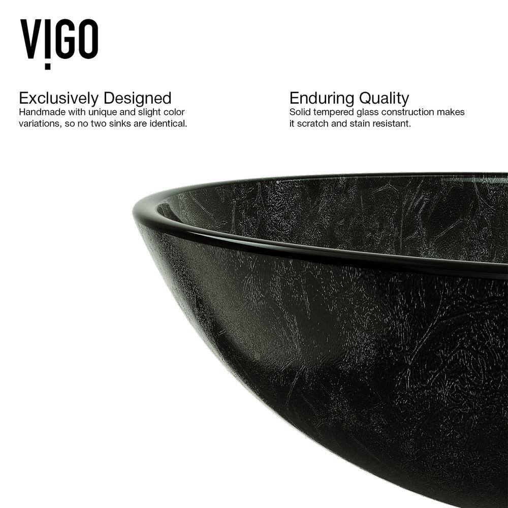 VIGO Glass Round Vessel Bathroom Sink in Onyx Gray with Linus Faucet and Pop-Up Drain in Chrome VGT830