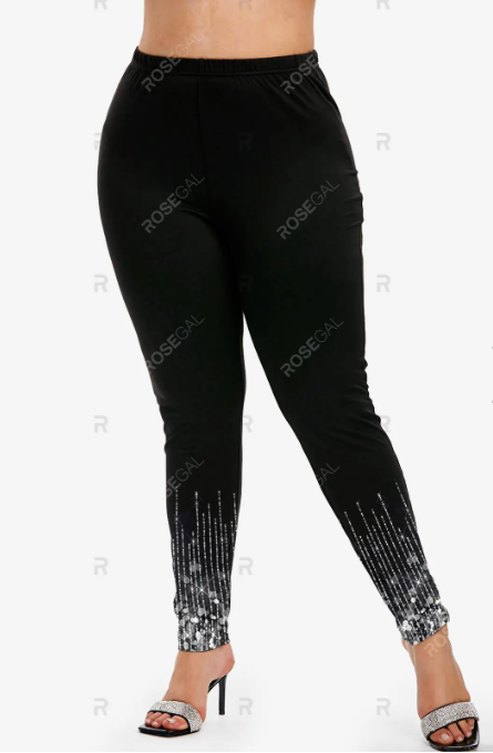 Ribbed Knit Sequined Square Neck Sweater and Sparkle Print Leggings Plus Size Outerwear Outfit