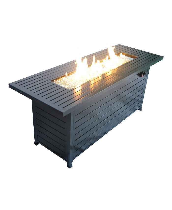 Simplie Fun 57in Outdoor Gas Propane Fire Pits Table Aluminum 50000BTU Firepit Fireplace Dinning Table with Lid Fire Glass Rectangular ETL Certification for Garden Backyard Deck Patio-hammered black