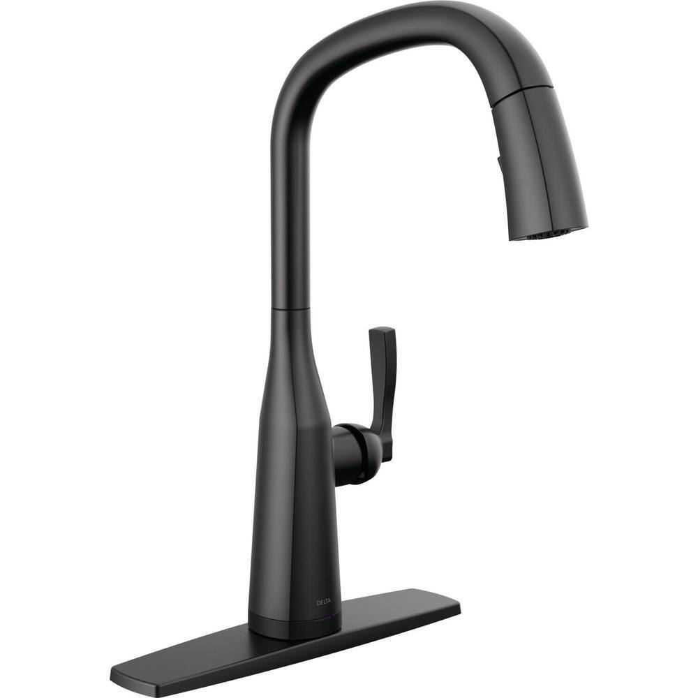 Delta Stryke Touch2O Single Handle Pull Down Sprayer Kitchen Faucet (Google Assistant Alexa Compatible) in Matte Black 9176TV-BL-DST