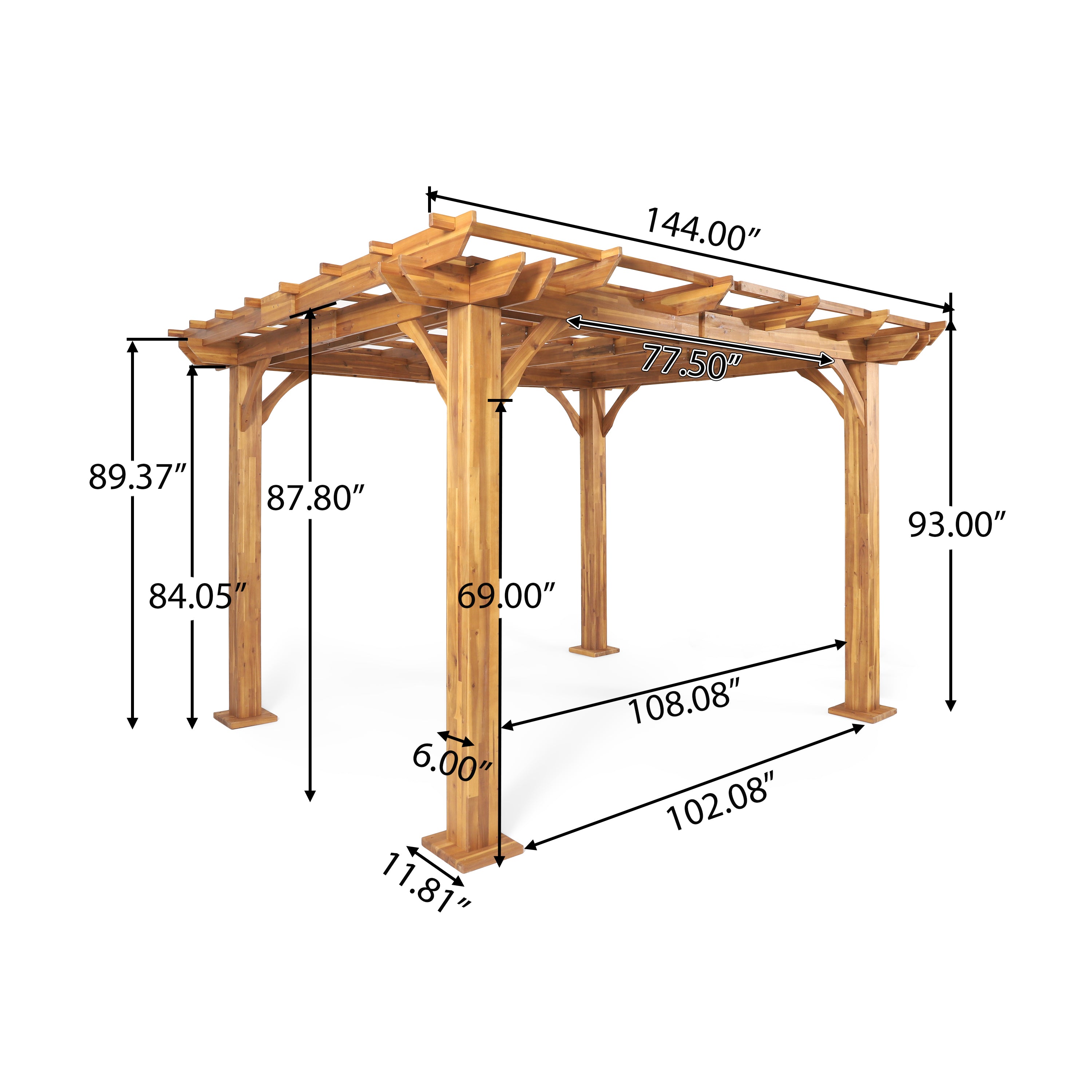 GDF Studio Evatt Outdoor 12' x 10' Acacia Wood Pergola, Teak