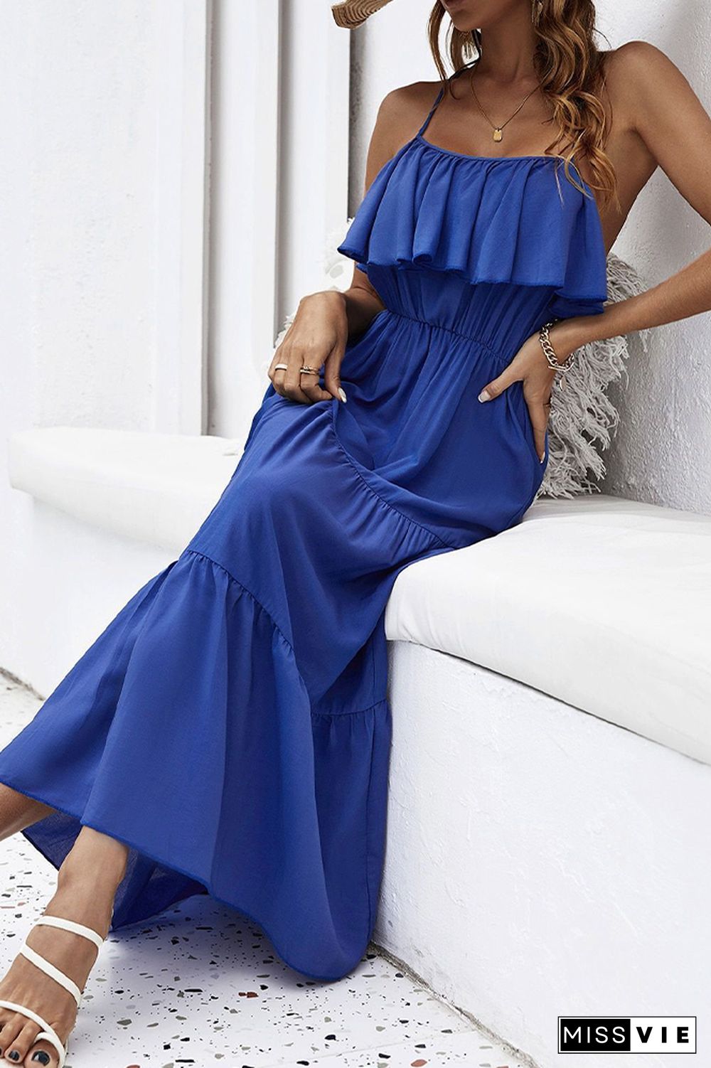 Blue Spaghetti Straps Maxi Dress Wholesale