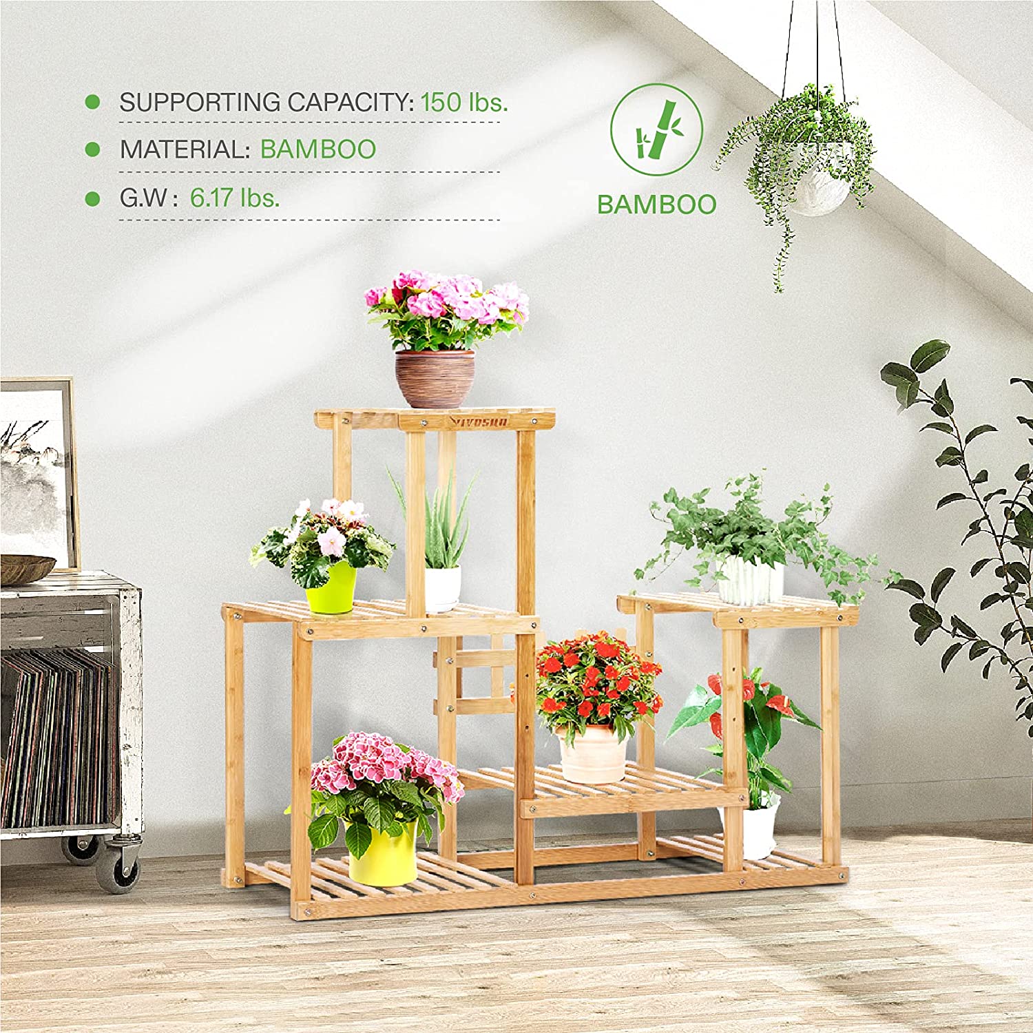 VIVOSUN Bamboo Plant Stand 6 Tier 7 Potted for Indoor Plants, Tall Plant Shelf Indoor Plant Rack Outdoor Multiple Flower Pot Holder