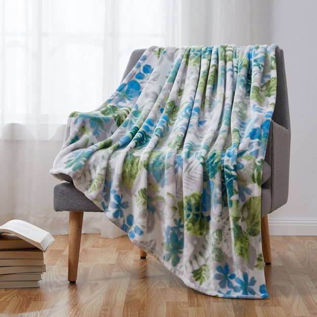 Oversized Paradise Blue Tropical Plush Throw Blanket Vcny Home