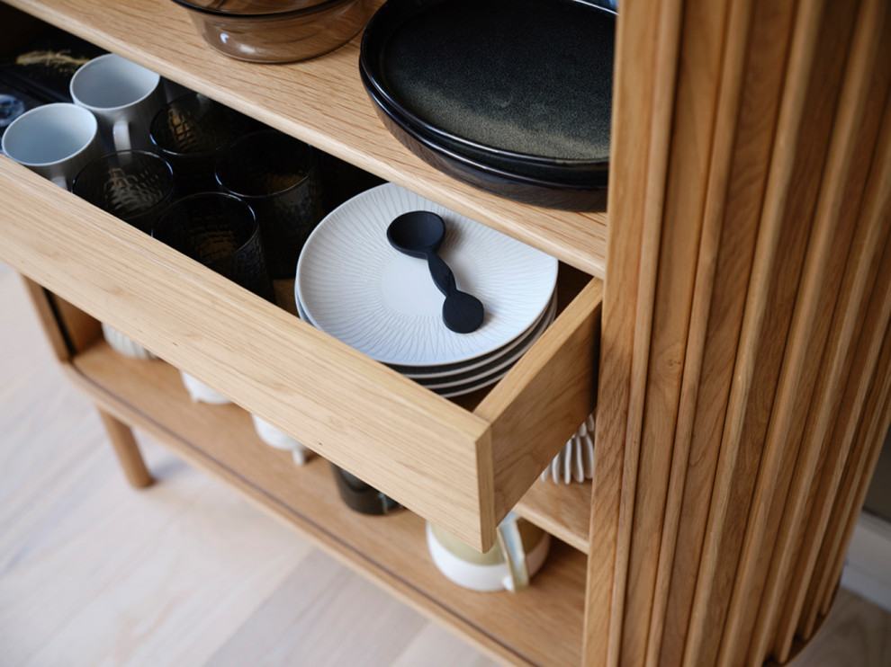 Mid Century Modern Rounded Sliding Door Cabinet 43 quotW  Natural   Midcentury   Accent Chests And Cabinets   by Unique Furniture  Houzz