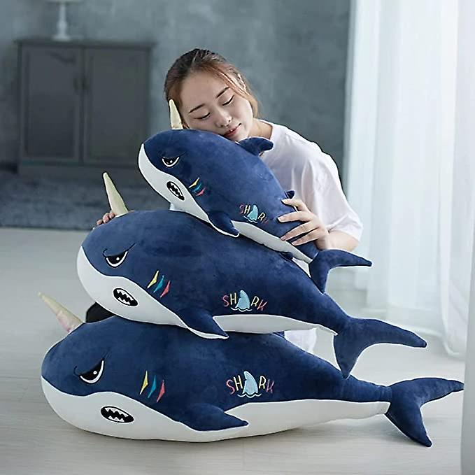 Lovely Dark Blue Shark Plush Toy Stuffed Animal Pillow Gifts For Kids Thanksgiving Gift(dark Blue Shark， 23.6'')