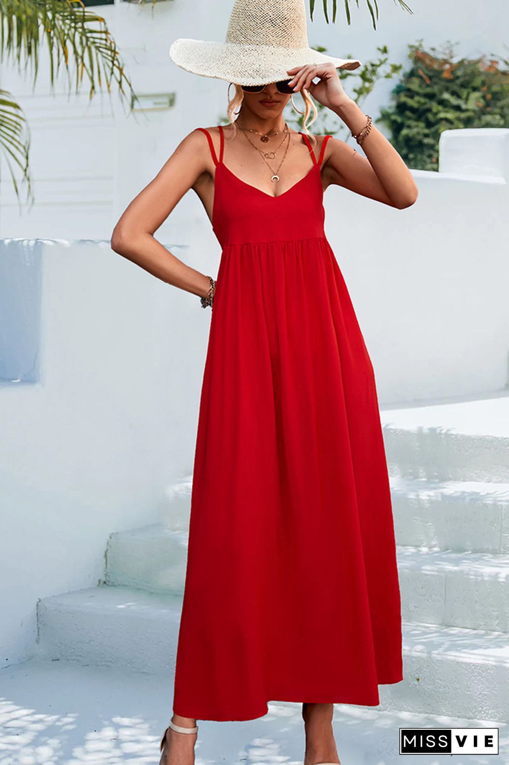 Crisscross Straps Plain Long Maxi Dress