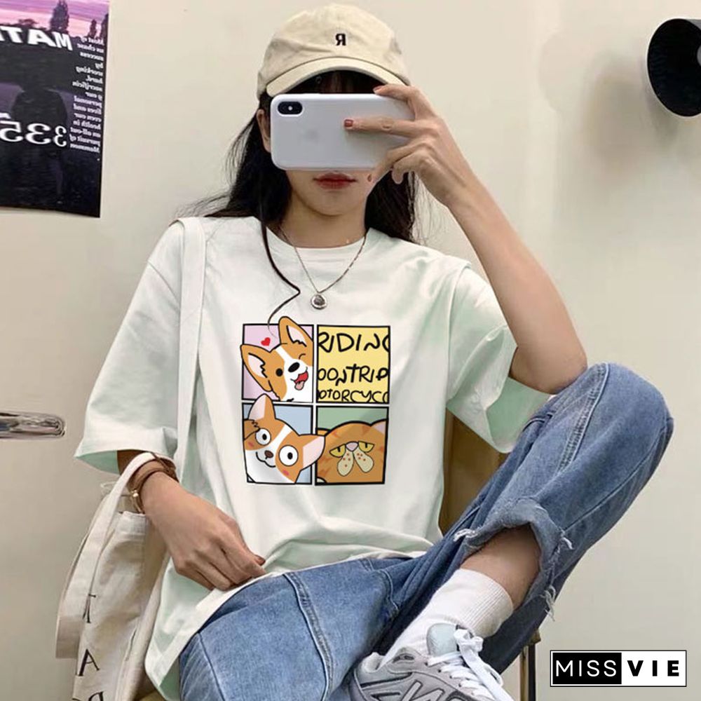 Cute Cartoon Print Loose T-Shirt