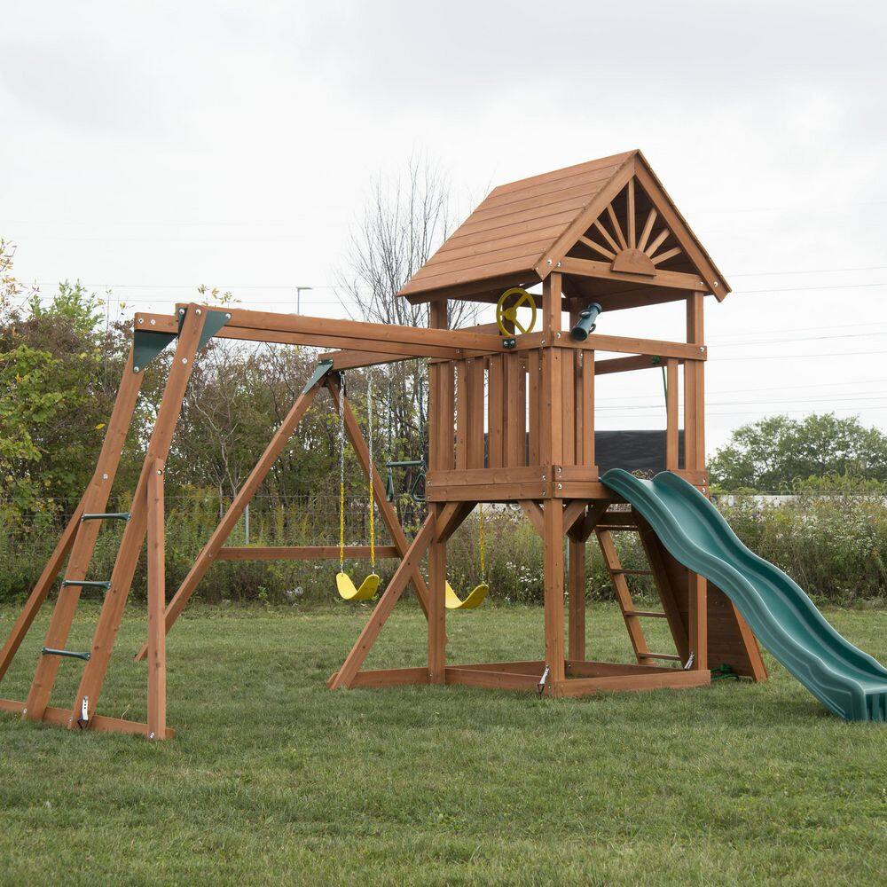 Swing-N-Slide Playsets DIY Sky Tower Plus Complete Wooden Outdoor Playset with Monkey Bars Slide and Backyard Swing Set Accessories 4118