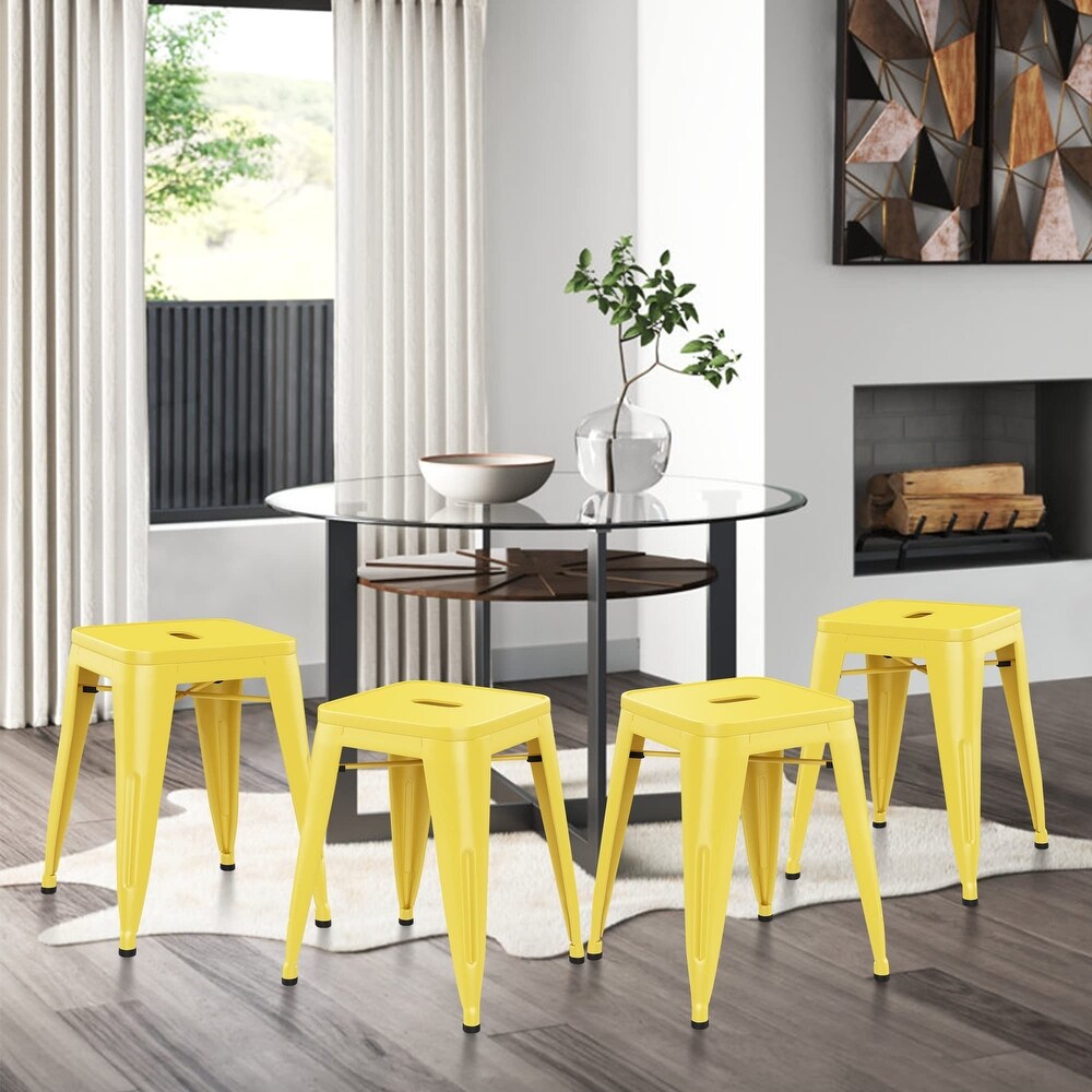 Backless Industrial Metal Bar Stool Kitchen Stackable Kids Stools Short Stools Metal Dining Chairs Set of 4   18inch