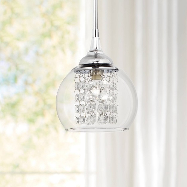 Wide Modern Faceted Crystal Strands Clear Glass Shade Fixture For Dining Room Living Foyer Kitchen Island