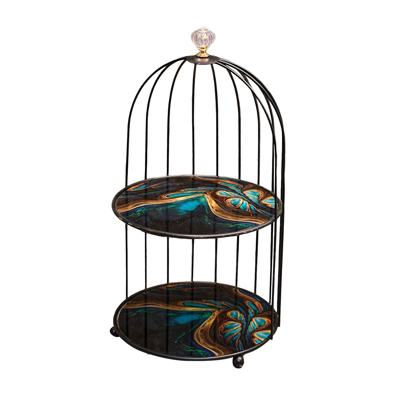 Vanity Tray Birdcage Makeup Organizer Cabinet Washroom Bathroom Storage Rack Blue Black 20x37cm