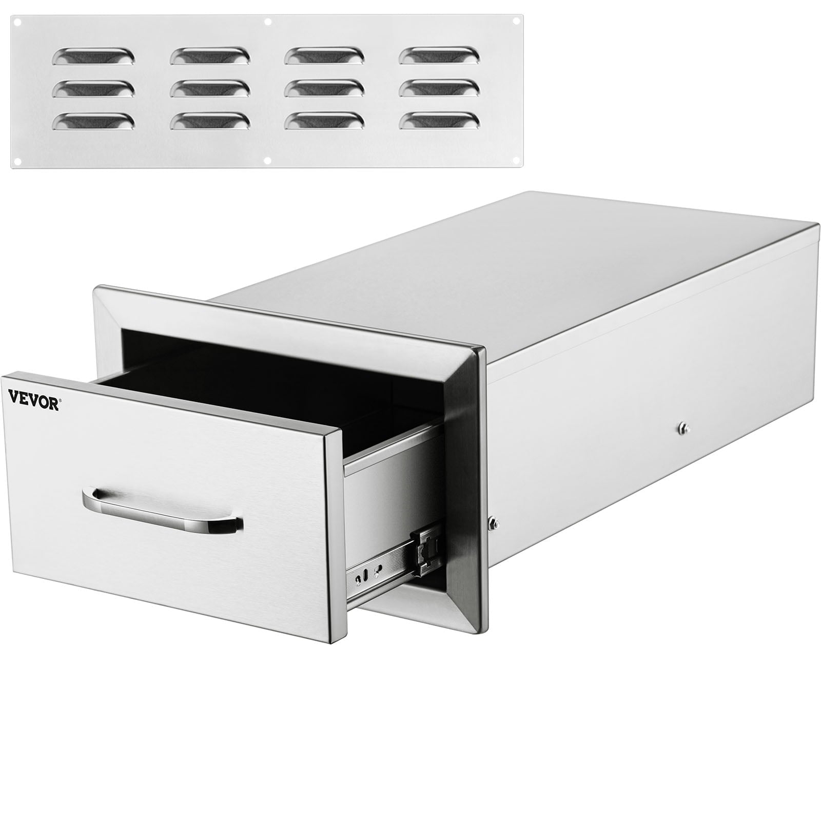 VEVOR 14x8.5 inch Outdoor Kitchen Drawers Stainless Steel, Flush Mount Double Drawers,14W x 8.5H x 23D Inch, with Stainless Steel Handle, BBQ Drawers for Outdoor Kitchens or BBQ Island