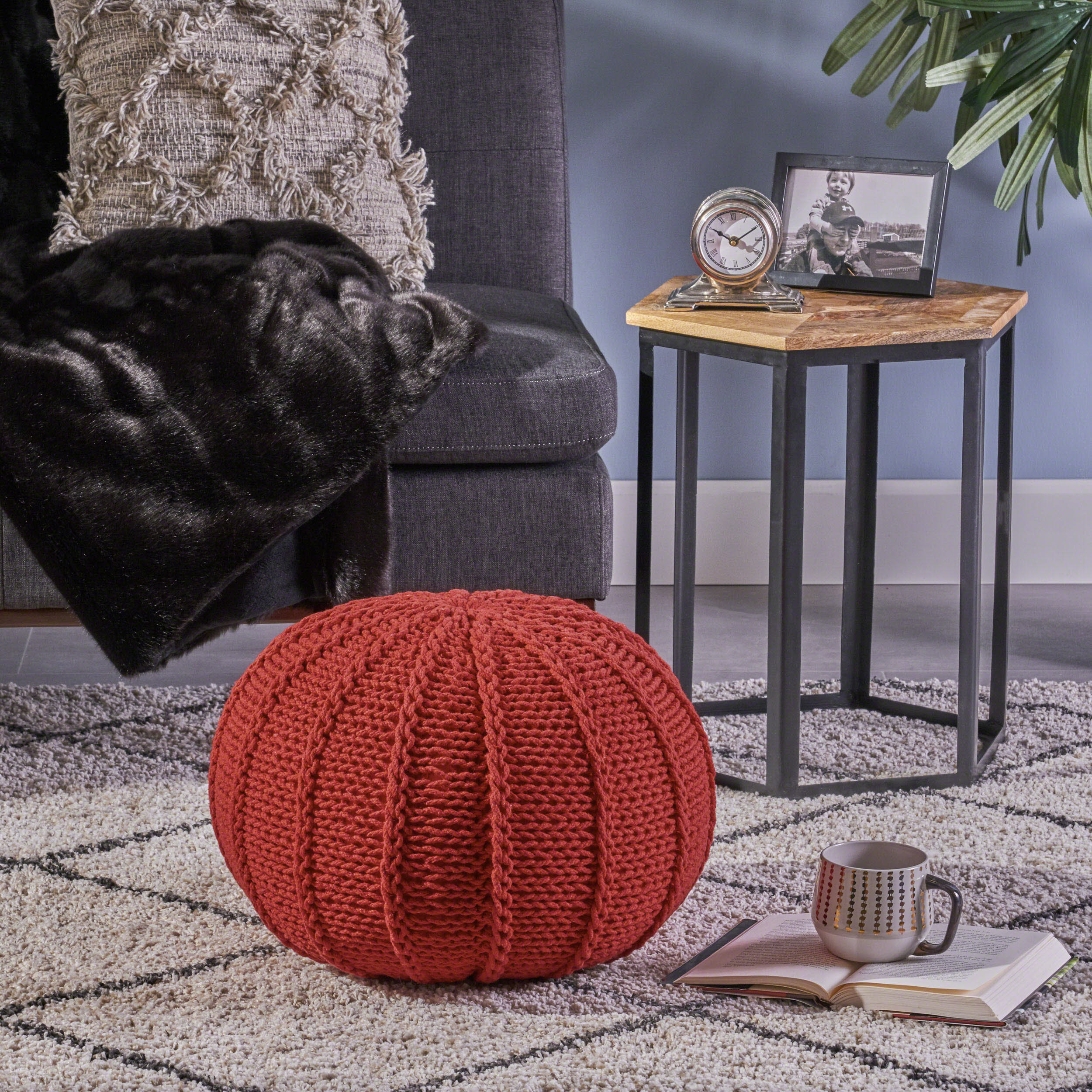 Agatha Knitted Cotton Pouf