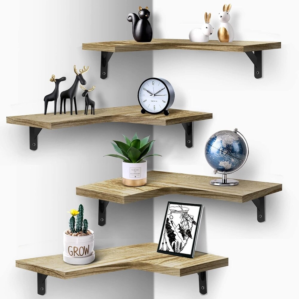 Floating Corner Shelves for Wall Décor Storage Set of 4