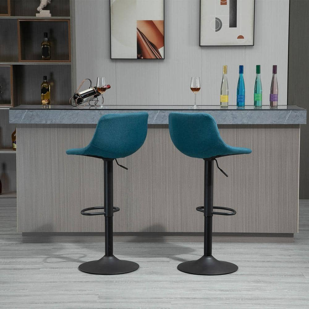 HOMCOM Swivel 42 in. Blue Low Back Metal 32 in. Bar Stool (Set of 2) 835-327V01BU