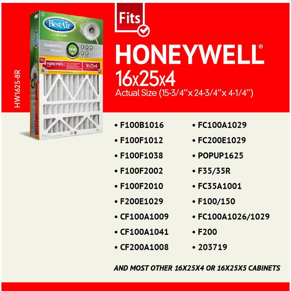 BestAir 16 x 25 x 4 Honeywell FPR 4 Air Cleaner Filter HW1625-8R