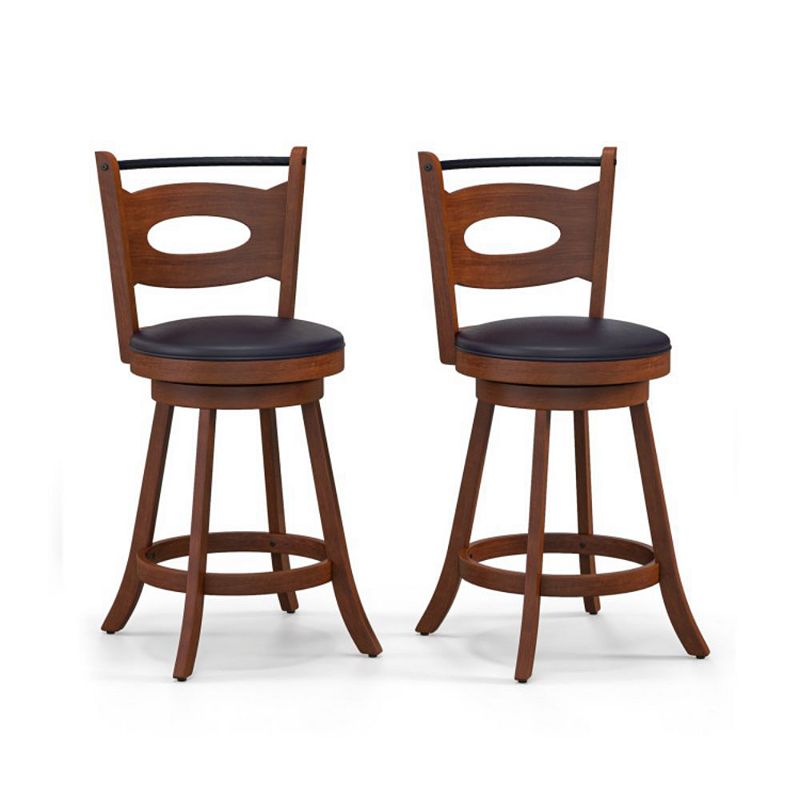 Hivago 2 Pieces 24/29 inch Swivel Bar Stools with Curved Backrest and Seat Cushions