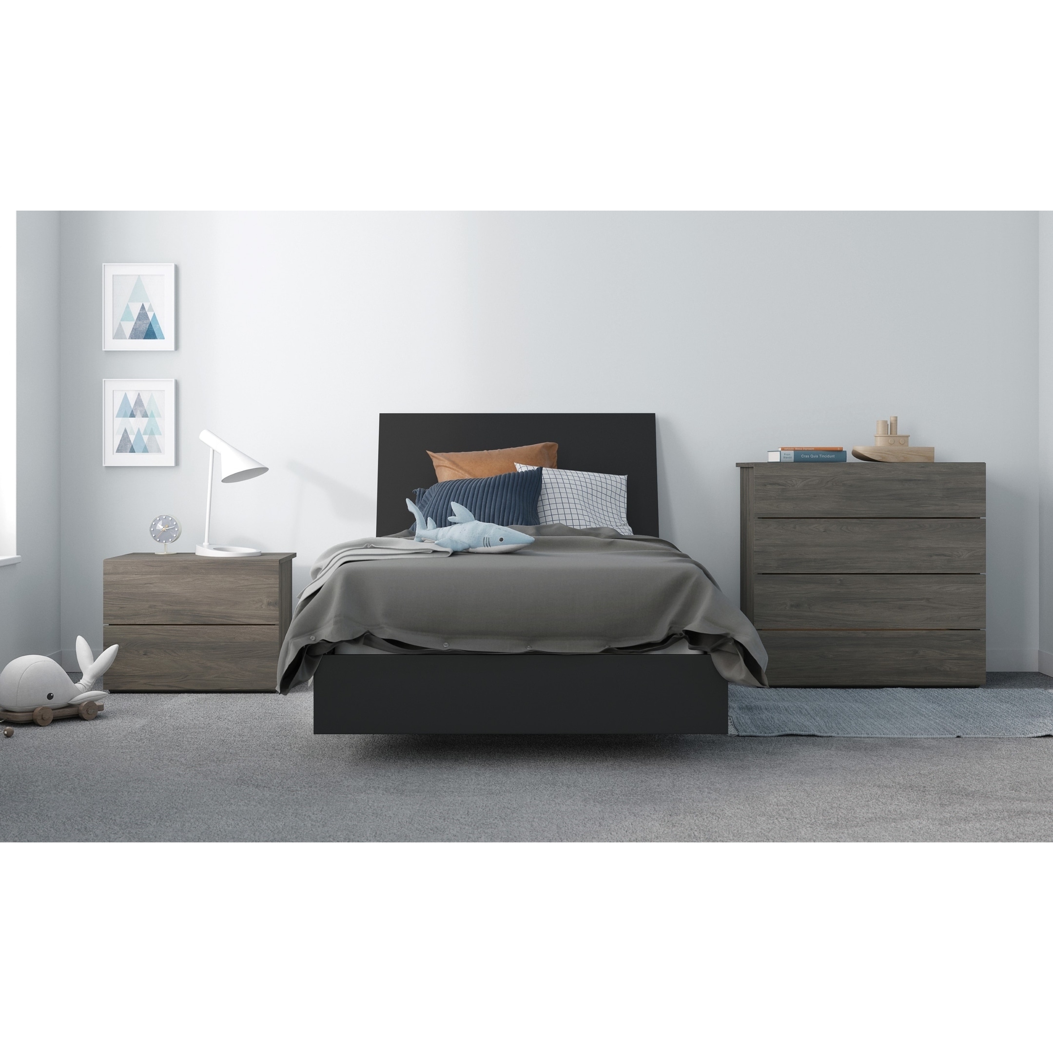 Nexera Avatar 4 Piece Bedroom Set， Bark Grey and Black - - 30269598