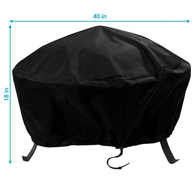 Sunnydaze Outdoor Heavy duty Weather resistant Vinyl Pvc Round Fire Pit Cover With Drawstring Closure Black