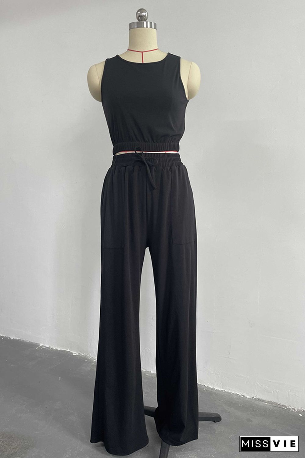 High Waist Pants and Crop Top Plain 2pcs Set