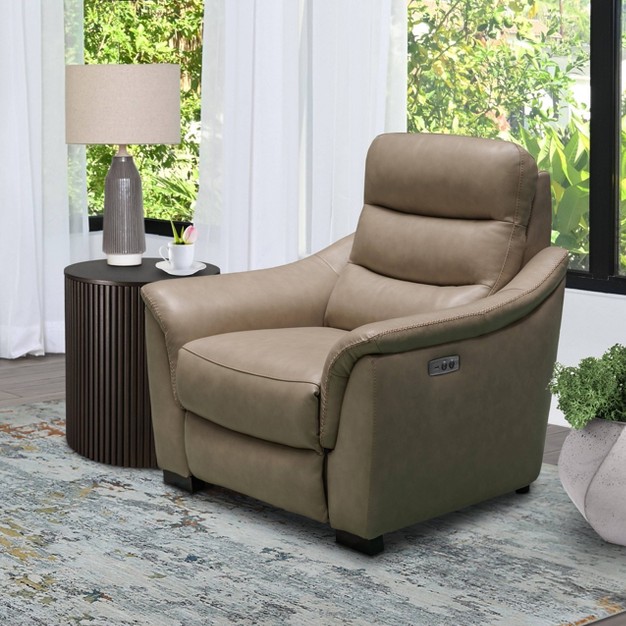 Seymour Top Grain Leather Power Recliner Beige Abbyson Living