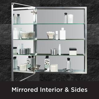 Zenna Home 24 in. W x 30 in. H Aluminum Frameless Beveled Mirror Medicine Cabinet EMRA2430