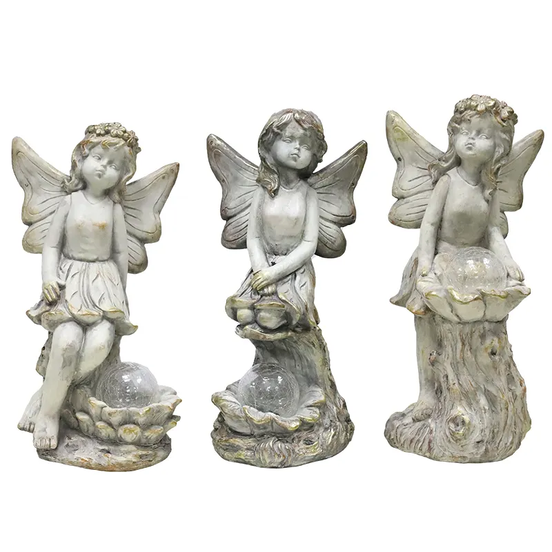 Redeco New Arrival Angel Decor Magnesia Crafts LED Solar Fashion Angel Magnesium Oxide Magnesium Oxide Crafts Garden Decor