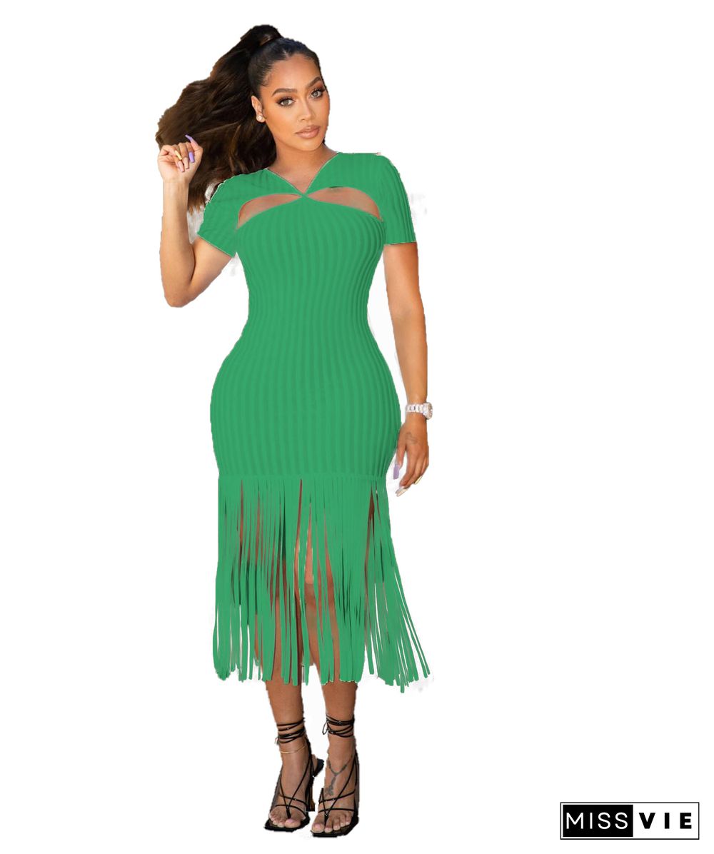 Short Sleeve Cut Out Backless Tassels Party Dresses