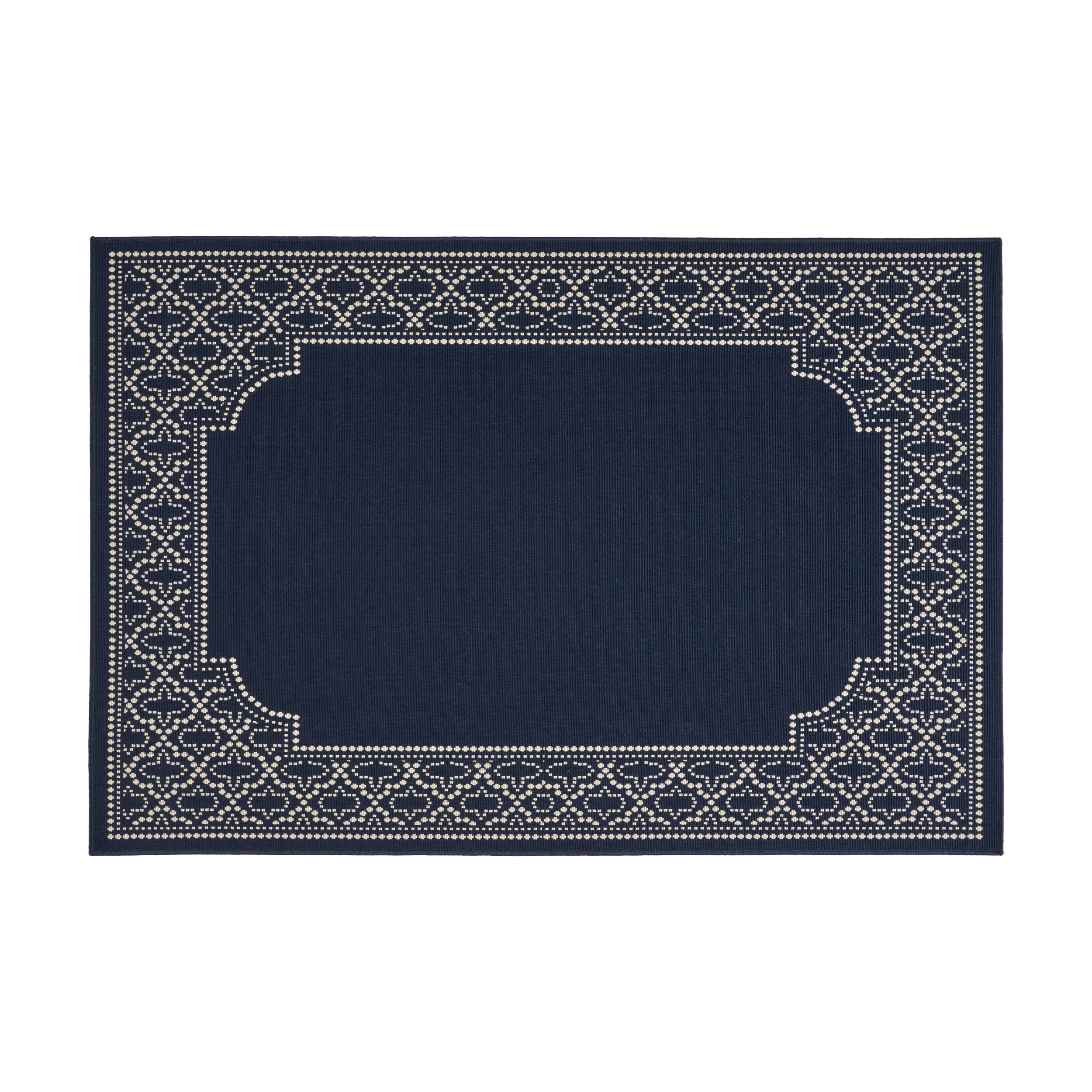 Madeline Outdoor Border Area Rug, Navy and Ivory