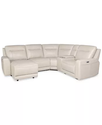 Macy's CLOSEOUT! Blairemoore 5-Pc. Leather Power Chaise Sectional with 1 USB Console and 2 Power Recliners