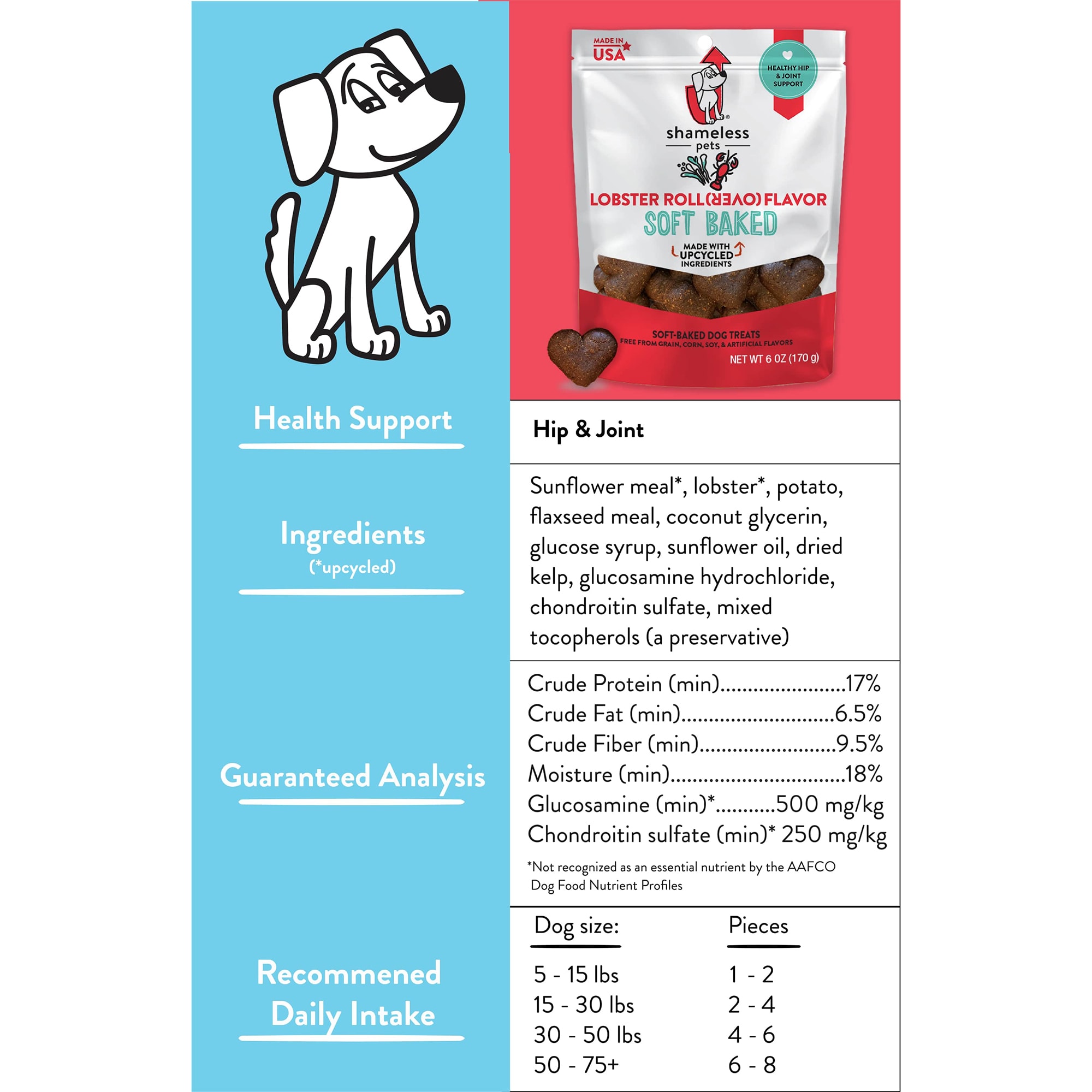 Shameless Pet Treats Lobster Rollover Hip  Joint Soft-Baked Biscuit Dog Treats， 6 oz.