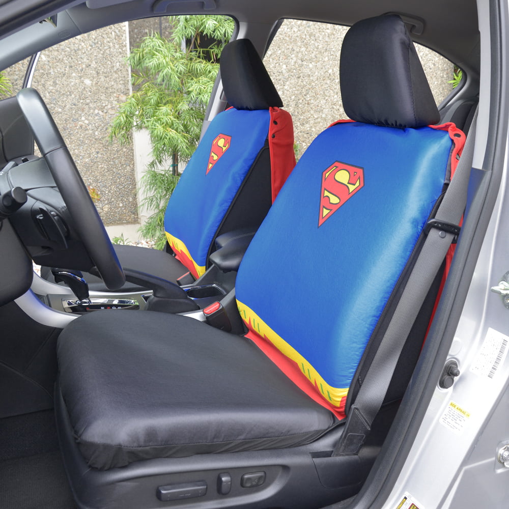 Superman Car Seat Covers with Detachable Cape Backing - Front Car Seat Covers and Seat Back Protector Justice League Super Hero