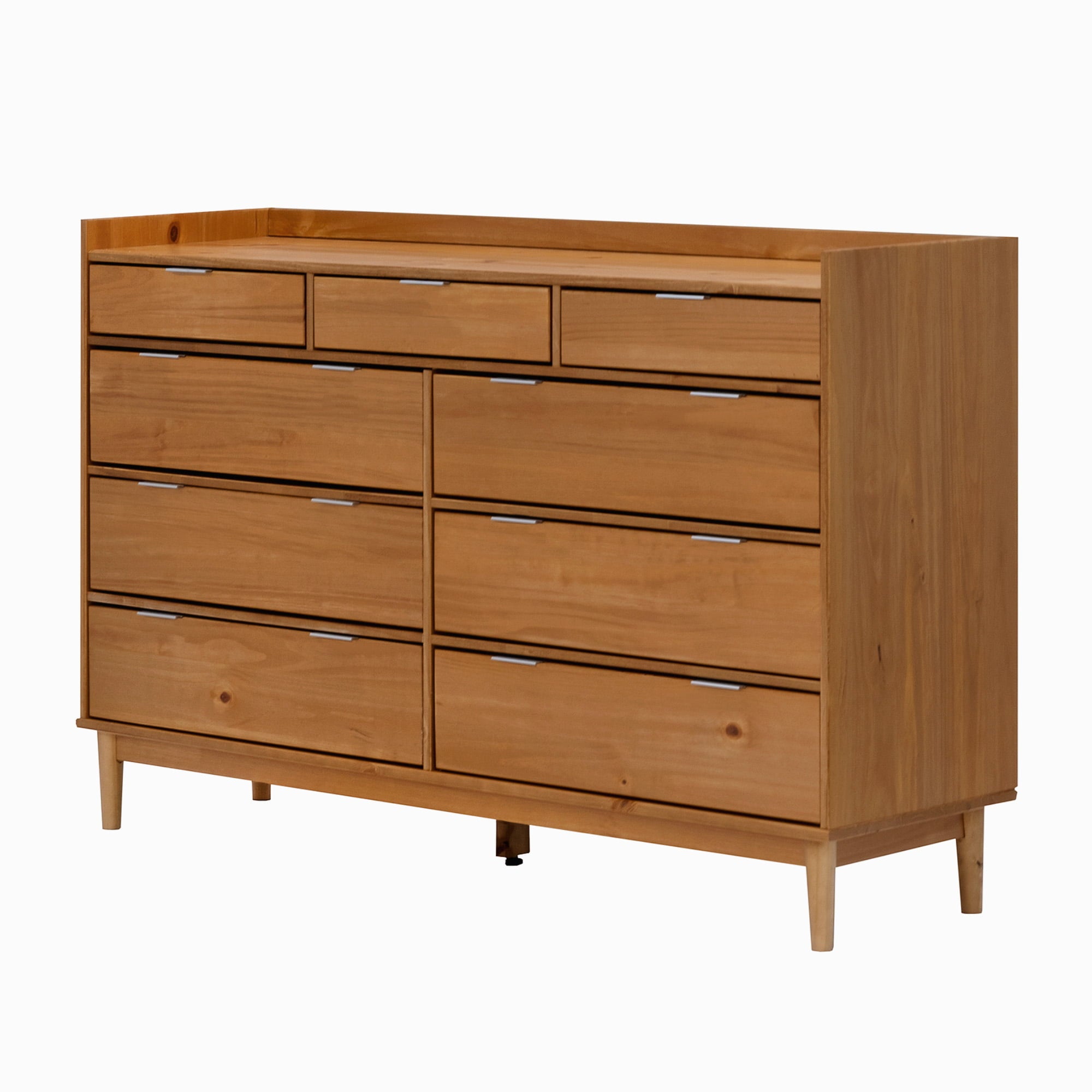 Manor Park Mid-Century Modern 9-Drawer Wood Dresser, Solid Caramel