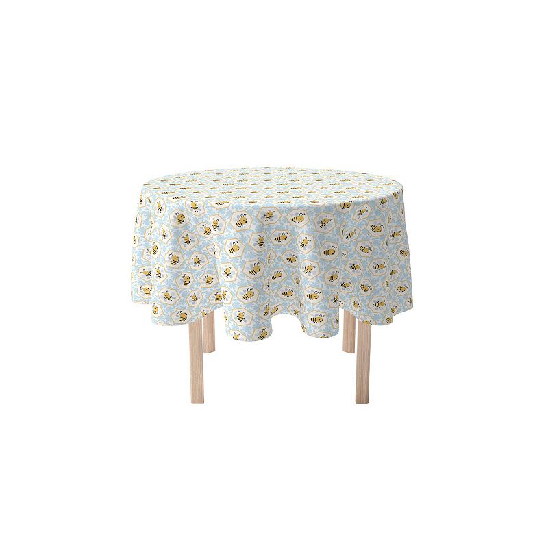 Round Tablecloth， 100% Polyester， 60 Round， Cartoon Honeycomb Bees