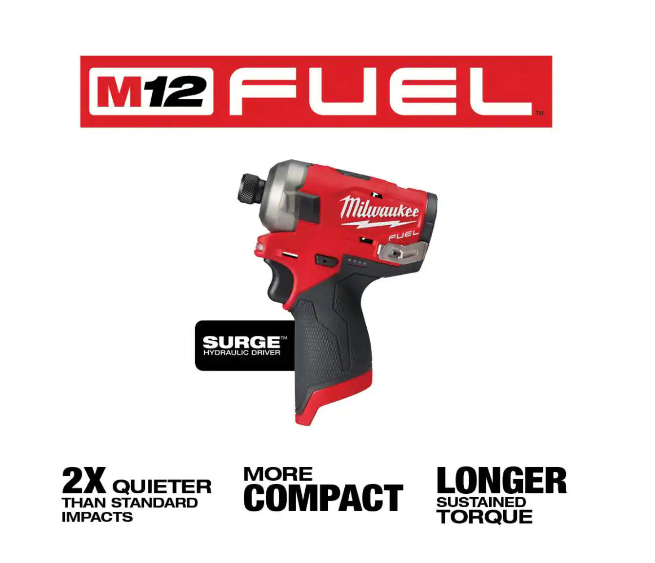 Milwaukee 2554-20-2551-20-48-11-2412 M12 FUEL 12V Lithium-Ion Brushless Cordless Stubby 3/8 in. Impact Wrench and Impact Driver with Two 3.0 Ah Batteries