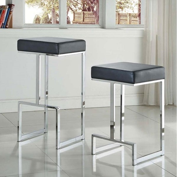 Contemporary Sleek Chrome Design Black or Grey Stool