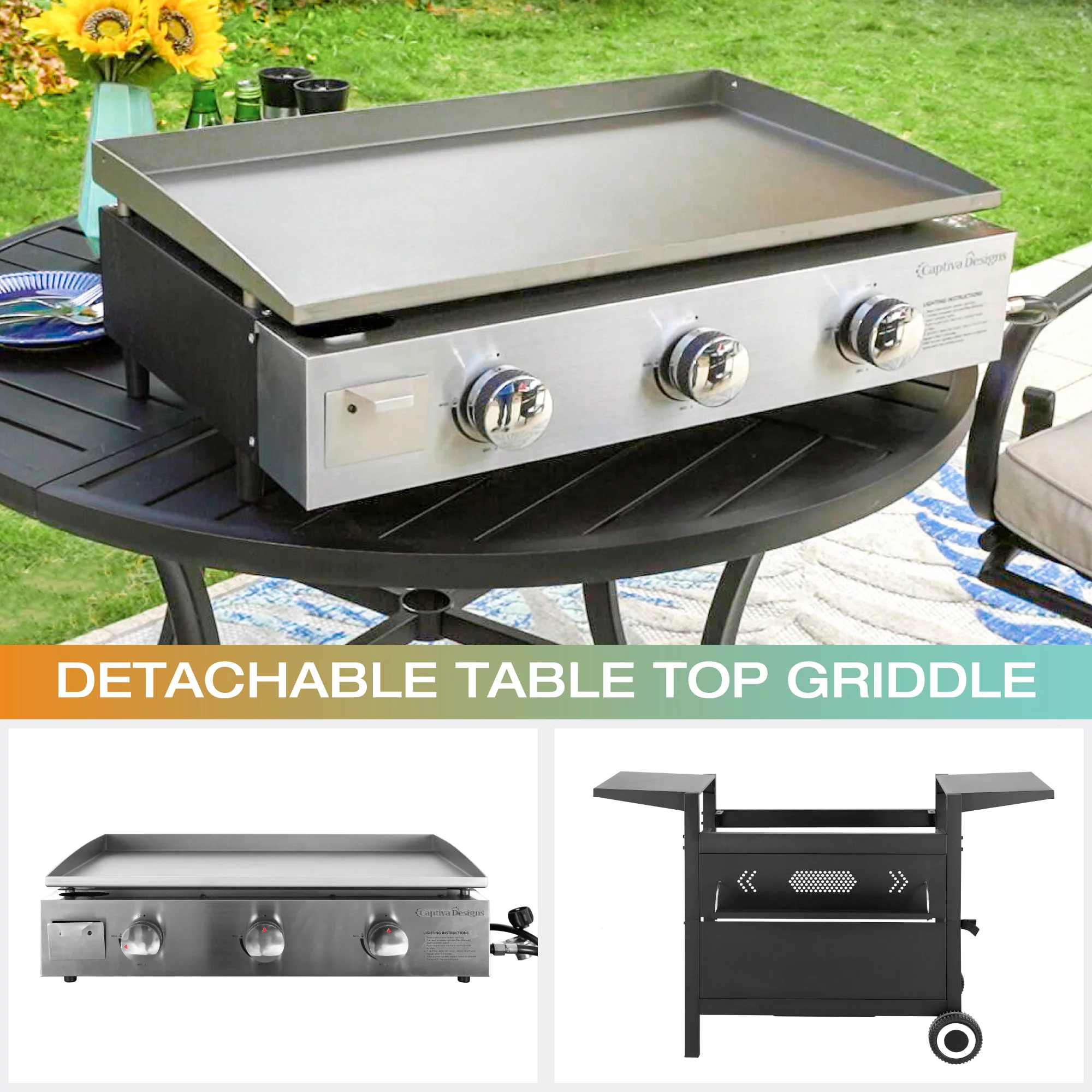 Sophia and William 3-Burners Gas Griddle Portable Flat Table Top BBQ Grill 33，000 BUT