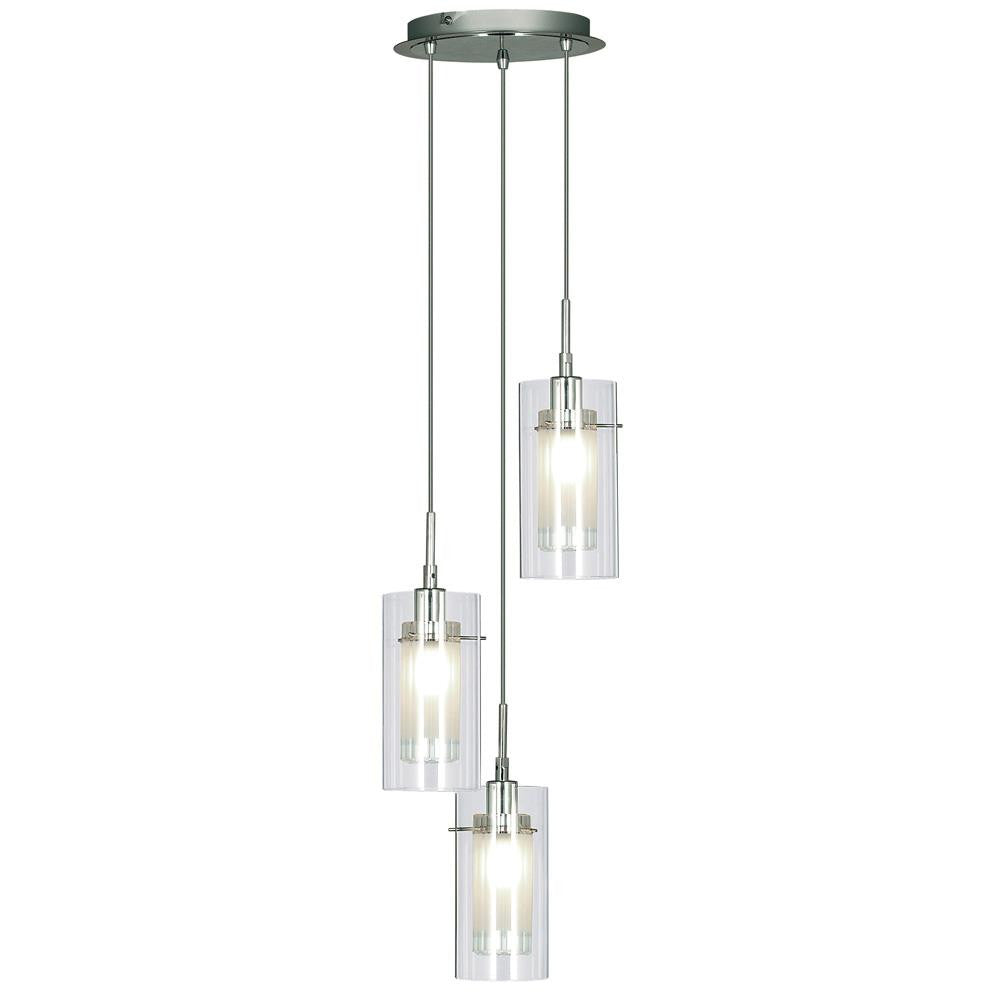 Searchlight 2300-3 Duo Polished Chrome 3 Lamp Cluster Pendant Light with Clear & Frosted Glass