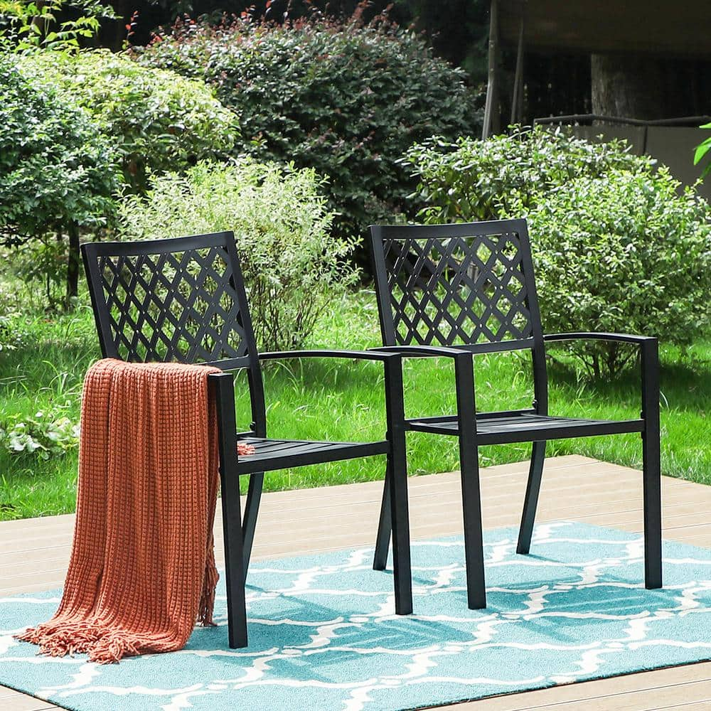 PHI VILLA Black Stackable Elegant Metal Patio Outdoor Dining Chair (2-Pack) THD-E02GF0701-059-01