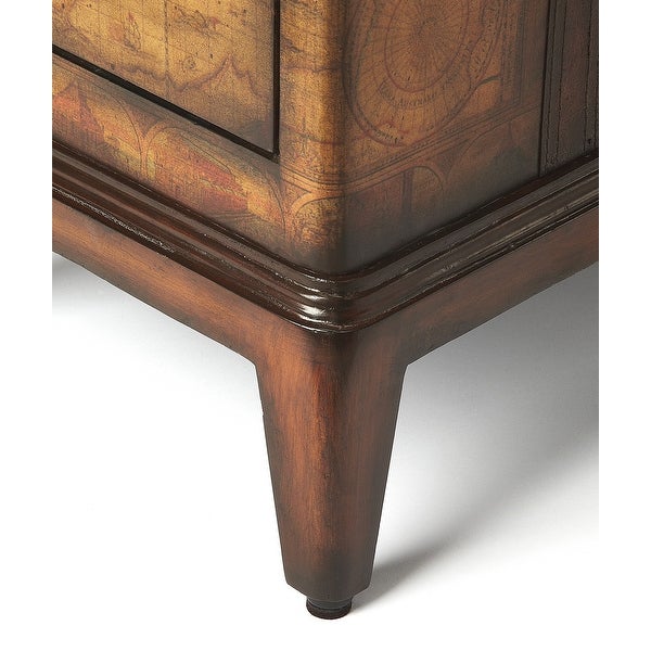 Columbus Old World Map Chairside Table - Light Brown