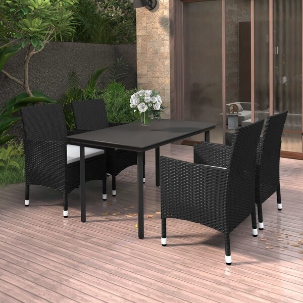 vidaXL Patio Dining Set Outdoor Table and Chair Set Poly Rattan and Glass