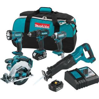 Makita 18V LXT Lithium-Ion Cordless Combo Kit (5-Tool) with (2) 3.0 Ah Batteries Rapid Charger and Tool Bag XT505