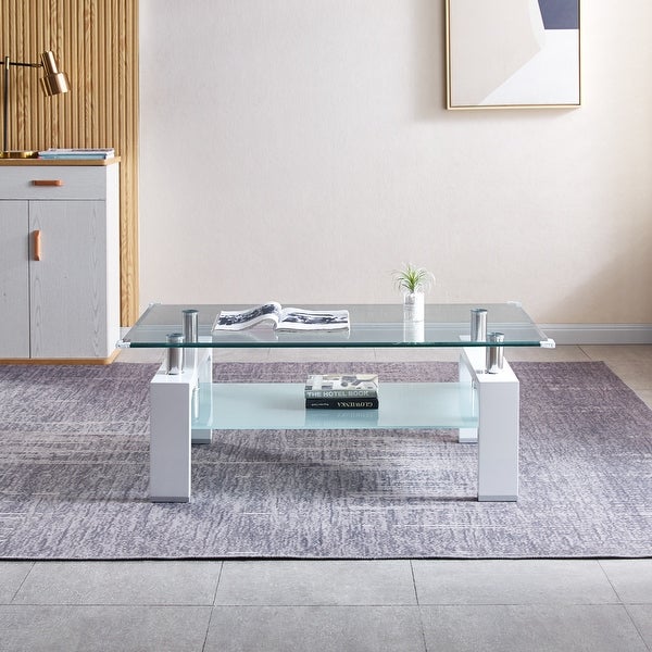 Tempered Glass Top Rectangular Double-Layer Coffee Table