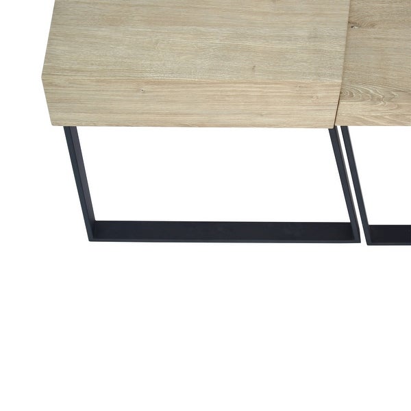 Rectangular Wooden Coffee Table with Metal Frame， Oak Brown and Black