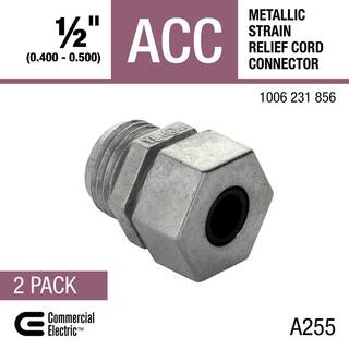 Commercial Electric 12 in. (Fits Wire Range: 0.400 in. to 0.500 in.) Metallic Strain Relief Cord Connector (2-Pack) FAS2Z-50-2