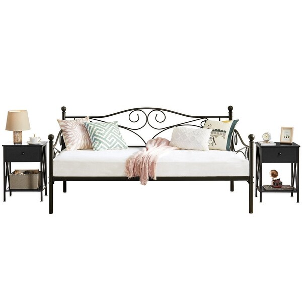 VECELO 3-Pieces Modern Bedroom Set with Black/White Nightstands， 2 Style Options - - 37883447