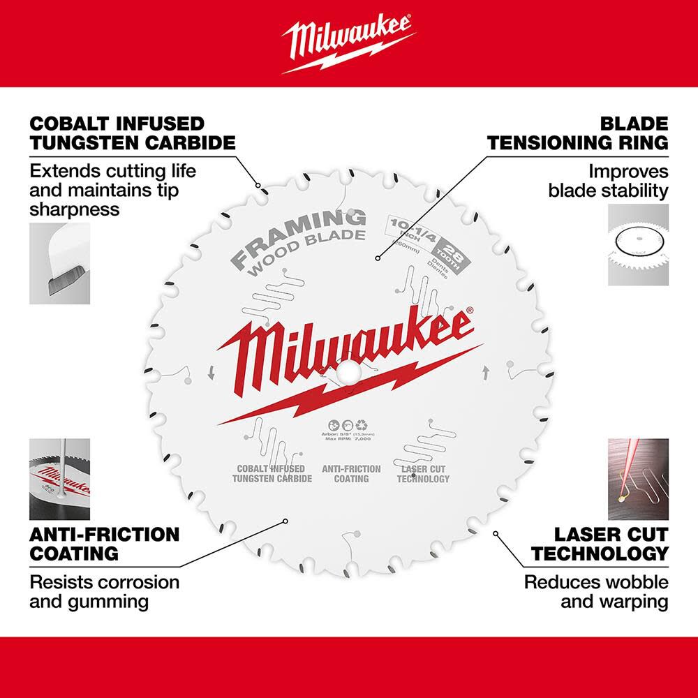 Milwaukee 10-1/4 in. 28T Framing Circular Saw Blade 48-40-1038 from Milwaukee