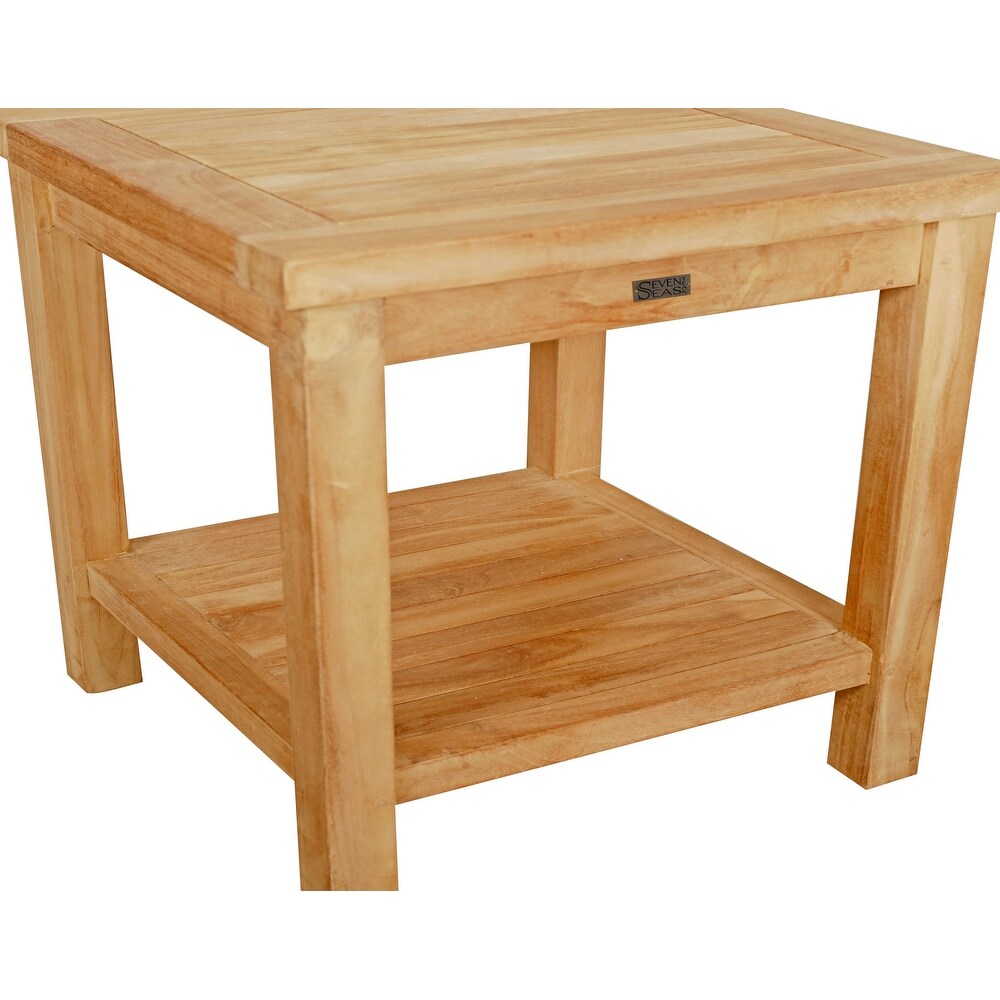 Teak Wood Panama Outdoor End Table With Shelf  Large